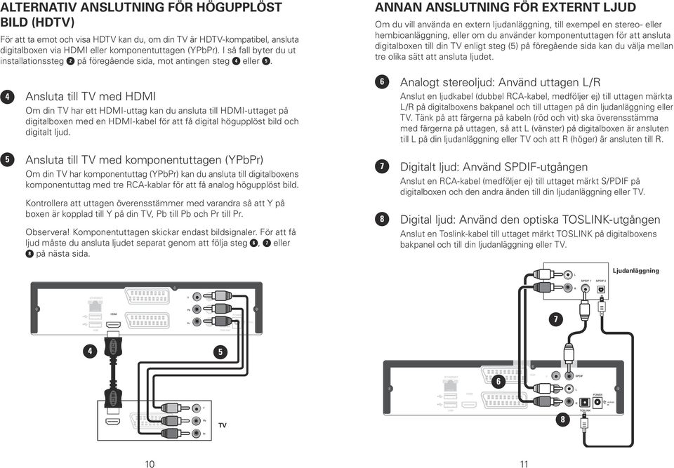 Ansluta till TV med HDMI Om din TV har ett HDMI-uttag kan du ansluta till HDMI-uttaget på digitalboxen med en HDMI-kabel för att få digital högupplöst bild och digitalt ljud.