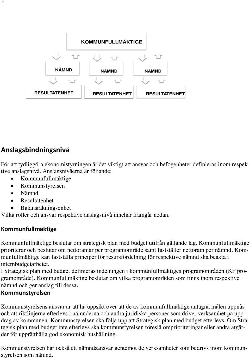 Kommunfullmäktige Kommunfullmäktige beslutar om strategisk plan med budget utifrån gällande lag.