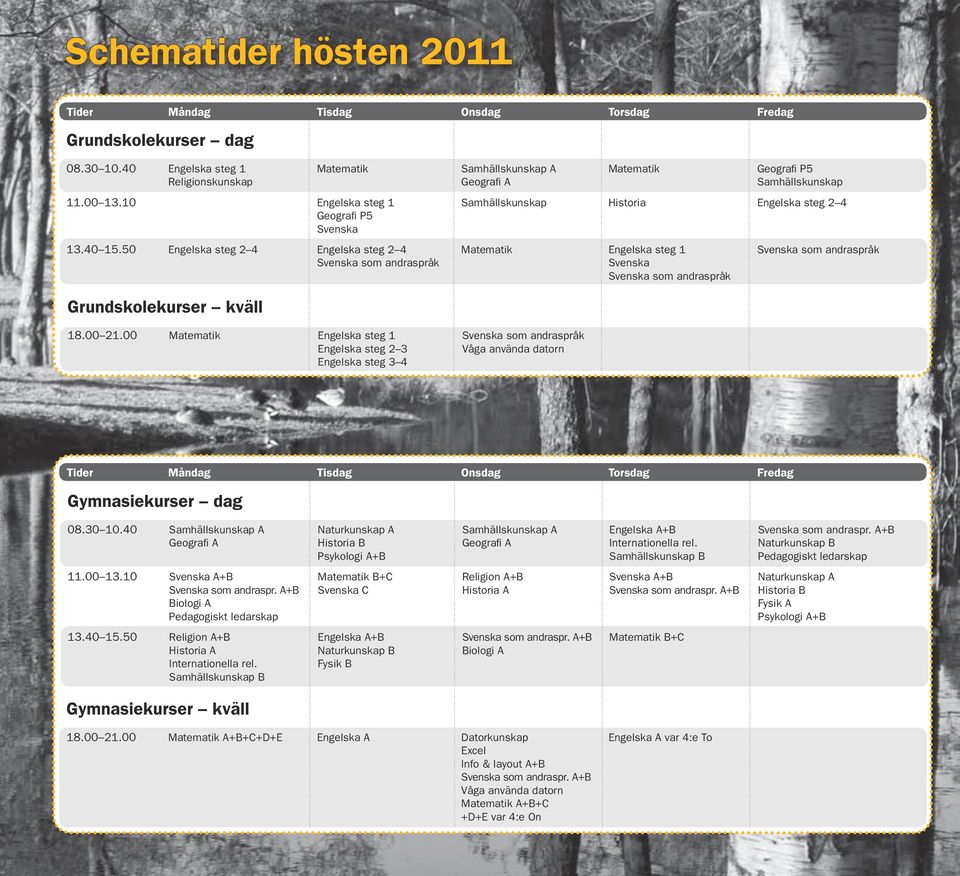 10 Engelska steg 1 Samhällskunskap Historia Engelska steg 2 4 Geografi P5 Svenska 13.40 15.