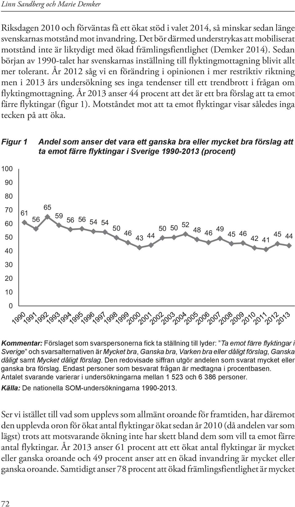 Sedan början av 1990-talet har svenskarnas inställning till flyktingmottagning blivit allt mer tolerant.