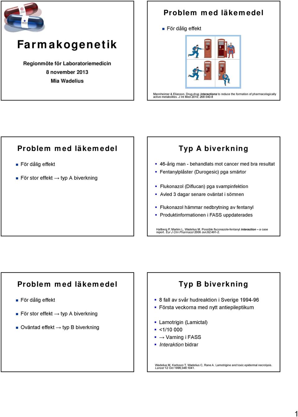 J Int Med 2010; 268:540-8 Problem med läkemedel För stor effekt typ A biverkning Typ A biverkning 46-årig man - behandlats mot cancer med bra resultat Fentanylplåster (Durogesic) pga smärtor