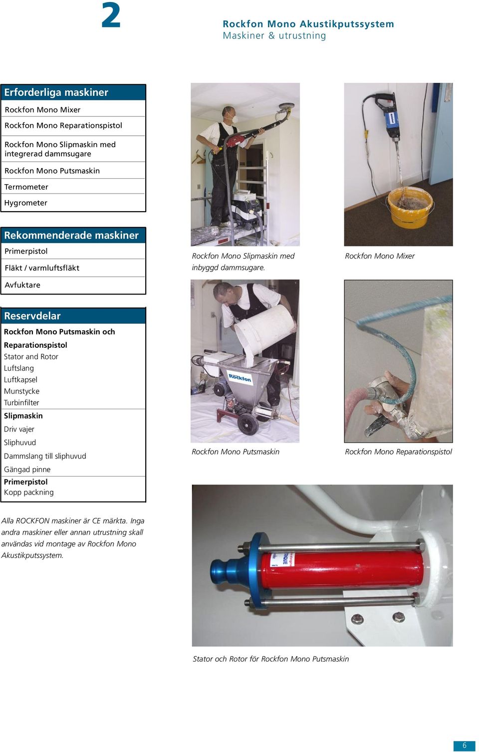 Rockfon Mono Mixer Reservdelar Rockfon Mono Putsmaskin och Reparationspistol Stator and Rotor Luftslang Luftkapsel Munstycke Turbinfilter Slipmaskin Driv vajer Sliphuvud Dammslang till sliphuvud