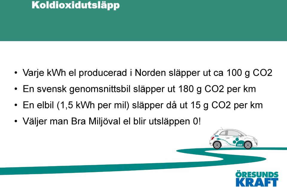 ut 180 g CO2 per km En elbil (1,5 kwh per mil) släpper