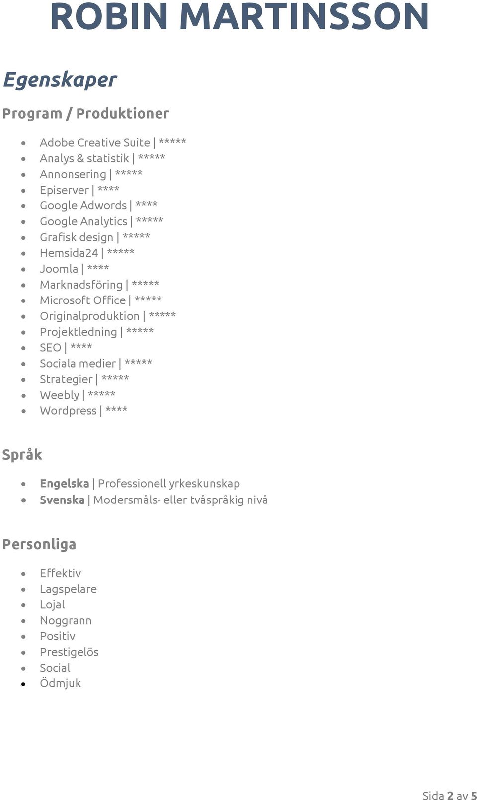 Originalproduktion ***** Projektledning ***** SEO **** Sociala medier ***** Strategier ***** Weebly ***** Wordpress **** Språk Engelska
