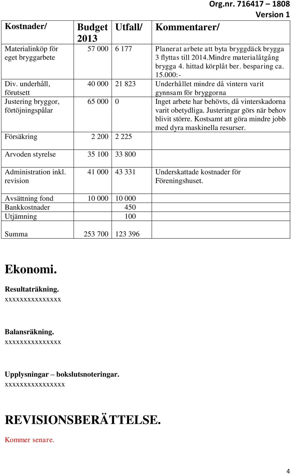 flyttas till 2014.Mindre materialåtgång brygga 4. hittad körplåt ber. besparing ca. 15.