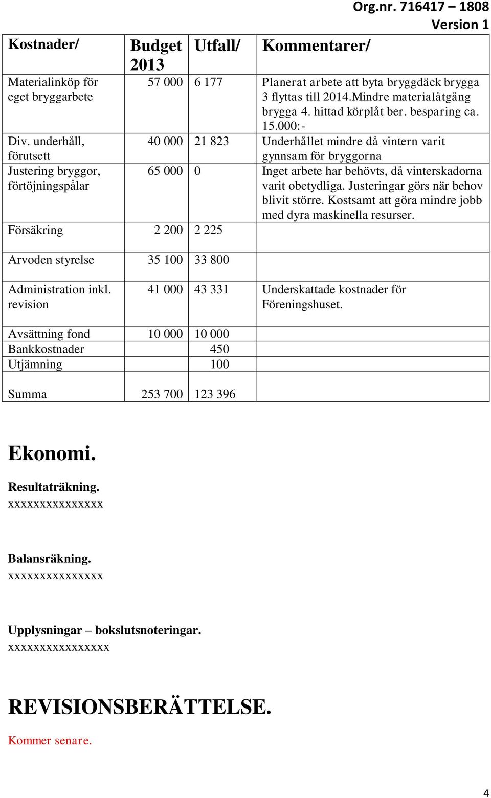 flyttas till 2014.Mindre materialåtgång brygga 4. hittad körplåt ber. besparing ca. 15.