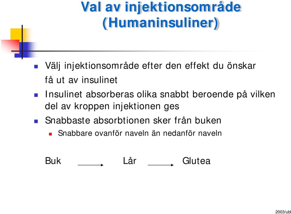 beroende på vilken del av kroppen injektionen ges Snabbaste absorbtionen