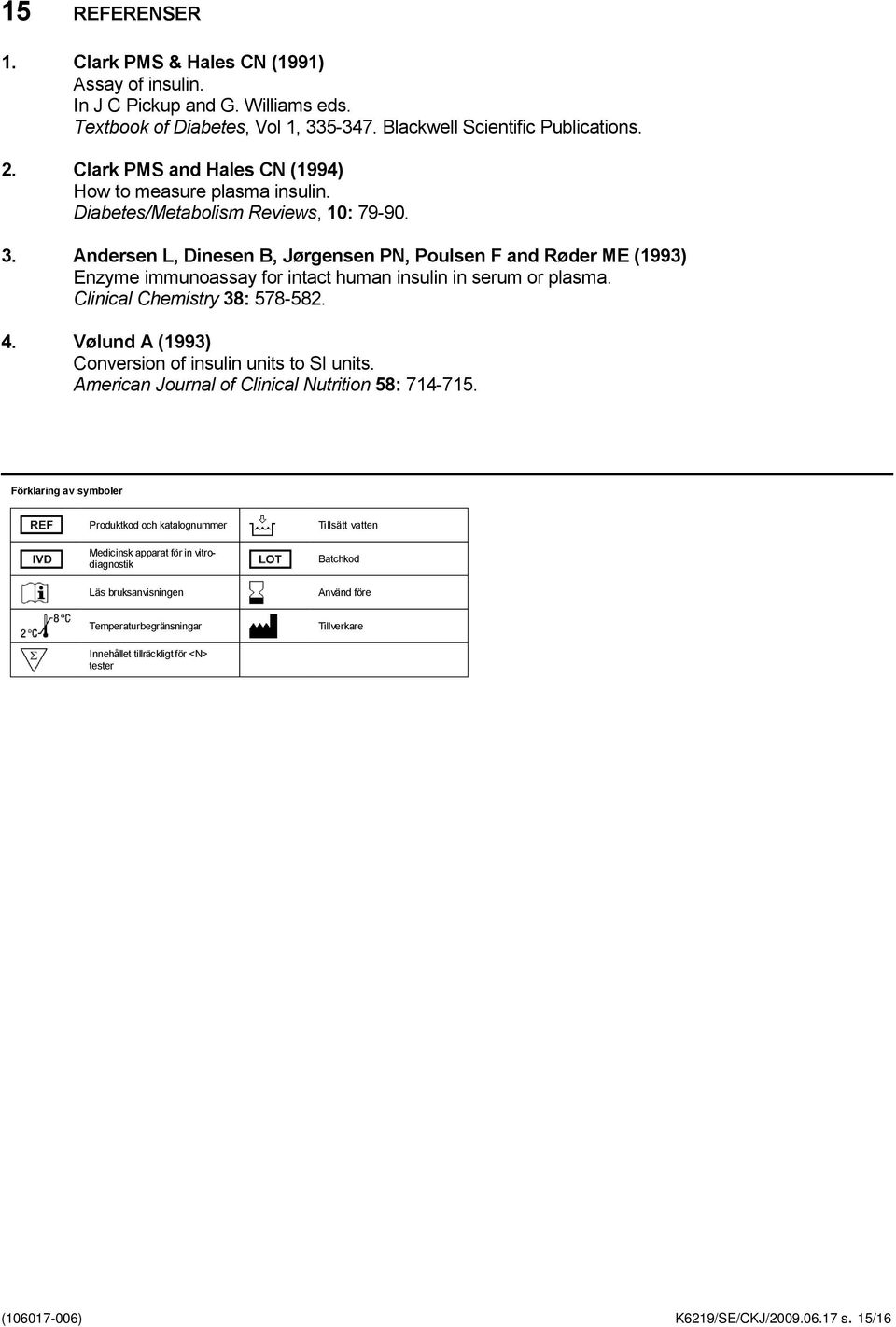 Andersen L, Dinesen B, Jørgensen PN, Poulsen F and Røder ME (1993) Enzyme immunoassay for intact human insulin in serum or plasma. Clinical Chemistry 38: 578-582. 4.