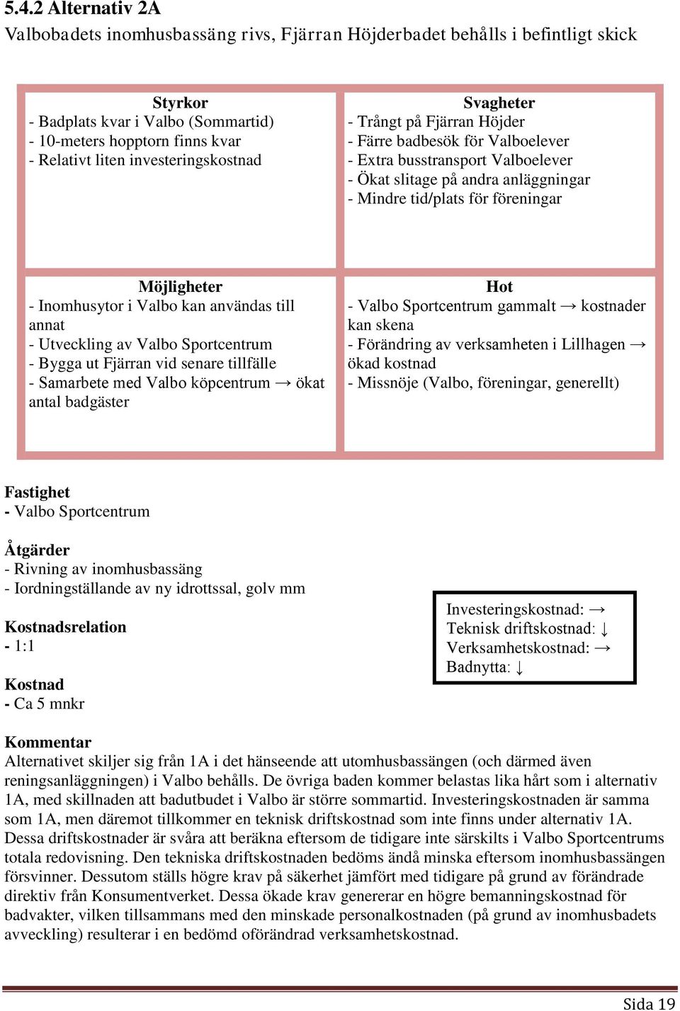 Möjligheter - Inomhusytor i Valbo kan användas till annat - Utveckling av Valbo Sportcentrum - Bygga ut Fjärran vid senare tillfälle - Samarbete med Valbo köpcentrum ökat antal badgäster Hot - Valbo