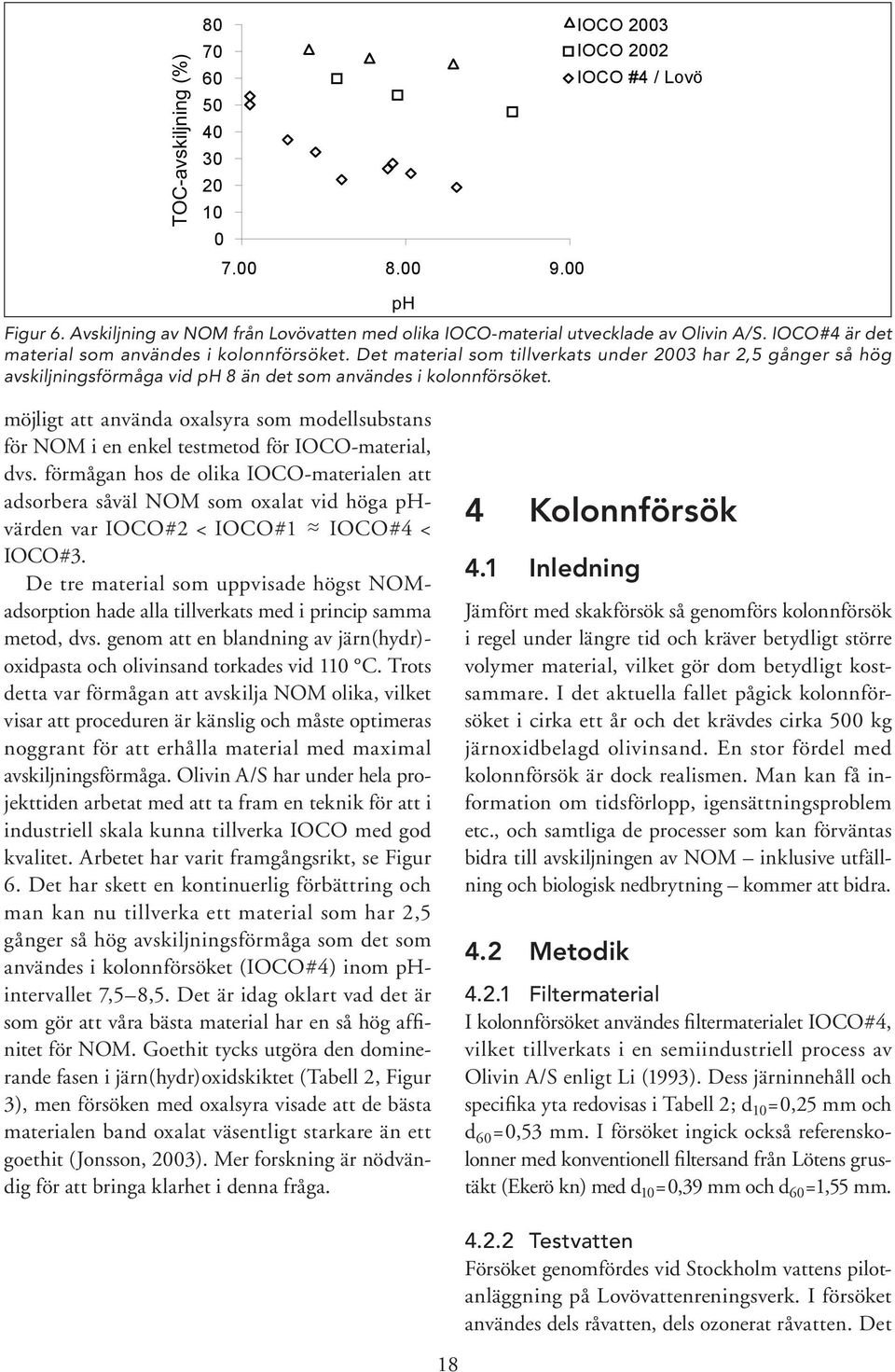 möjligt att använda oxalsyra som modellsubstans för NOM i en enkel testmetod för IOCO-material, dvs.
