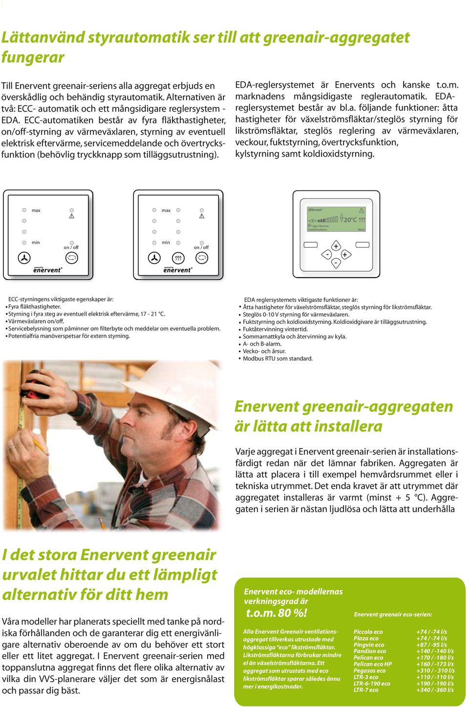 övertrycksfunktion (behövlig tryckknapp som tilläggsutrustning) EDA-reglersystemet är Enervents och kanske tom marknadens mångsidigaste reglerautomatik EDAreglersystemet består av bla fölnde