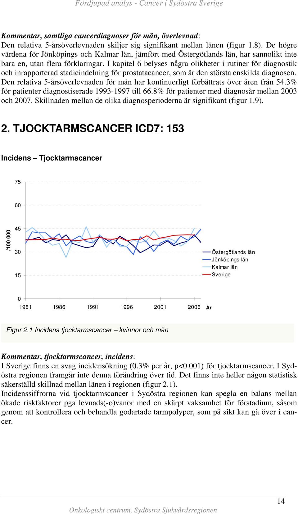 I kapitel 6 belyses några olikheter i rutiner för diagnostik och inrapporterad stadieindelning för prostatacancer, som är den största enskilda diagnosen.