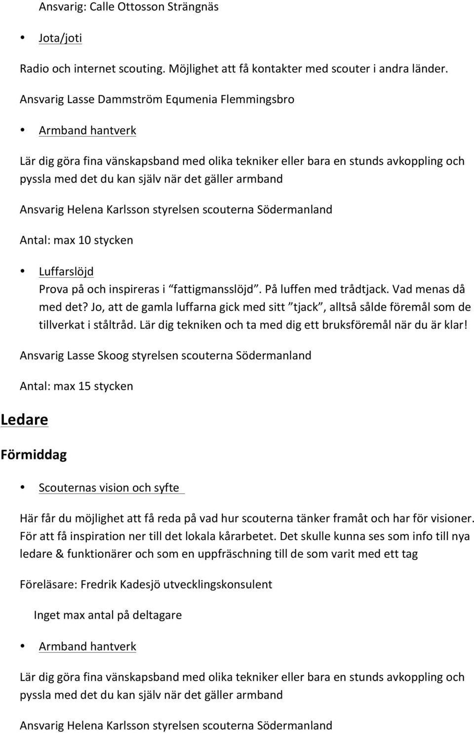 möjlighet att få reda på vad hur scouterna tänker framåt och har för visioner. För att få inspiration ner till det lokala kårarbetet.