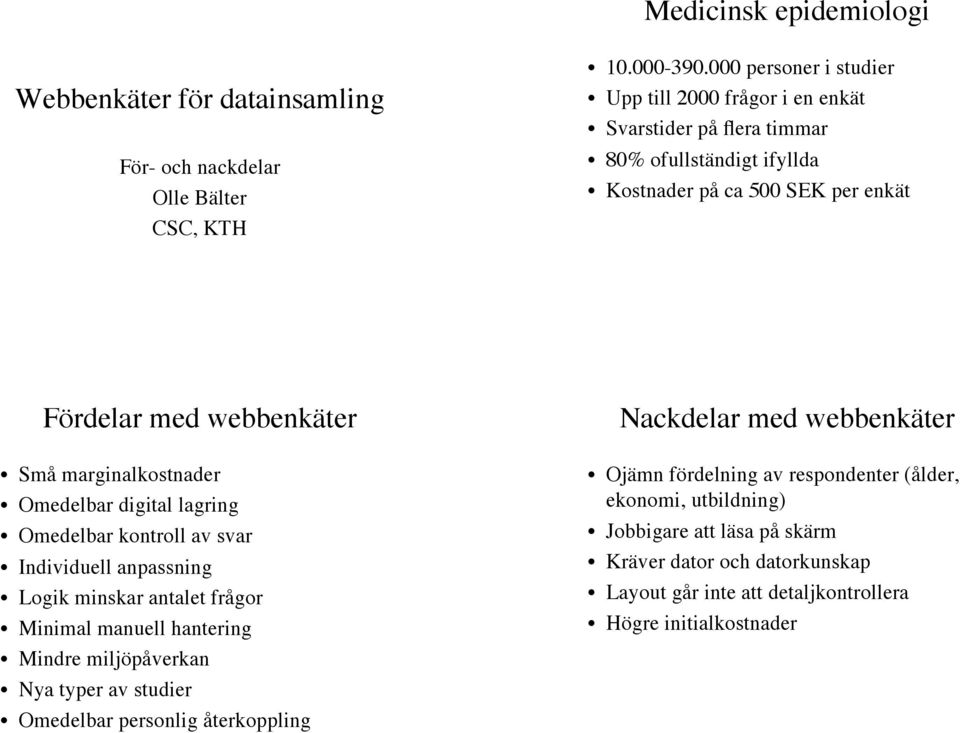 ! Omedelbar kontroll av svar!! Individuell anpassning!! Logik minskar antalet frågor!! Minimal manuell hantering!! Mindre miljöpåverkan!! Nya typer av studier!