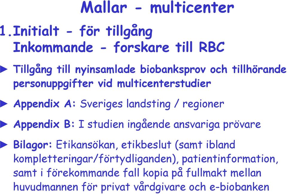 personuppgifter vid multicenterstudier Appendix A: Sveriges landsting / regioner Appendix B: I studien ingående