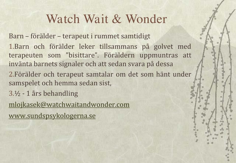 Föräldern uppmuntras att invänta barnets signaler och att sedan svara på dessa 2.