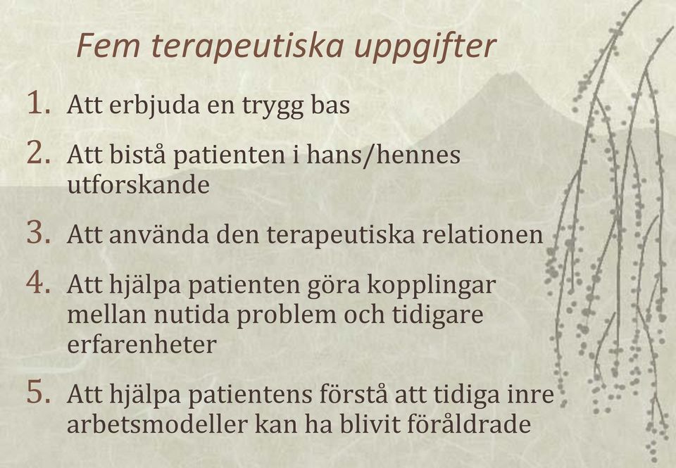 Att använda den terapeutiska relationen 4.