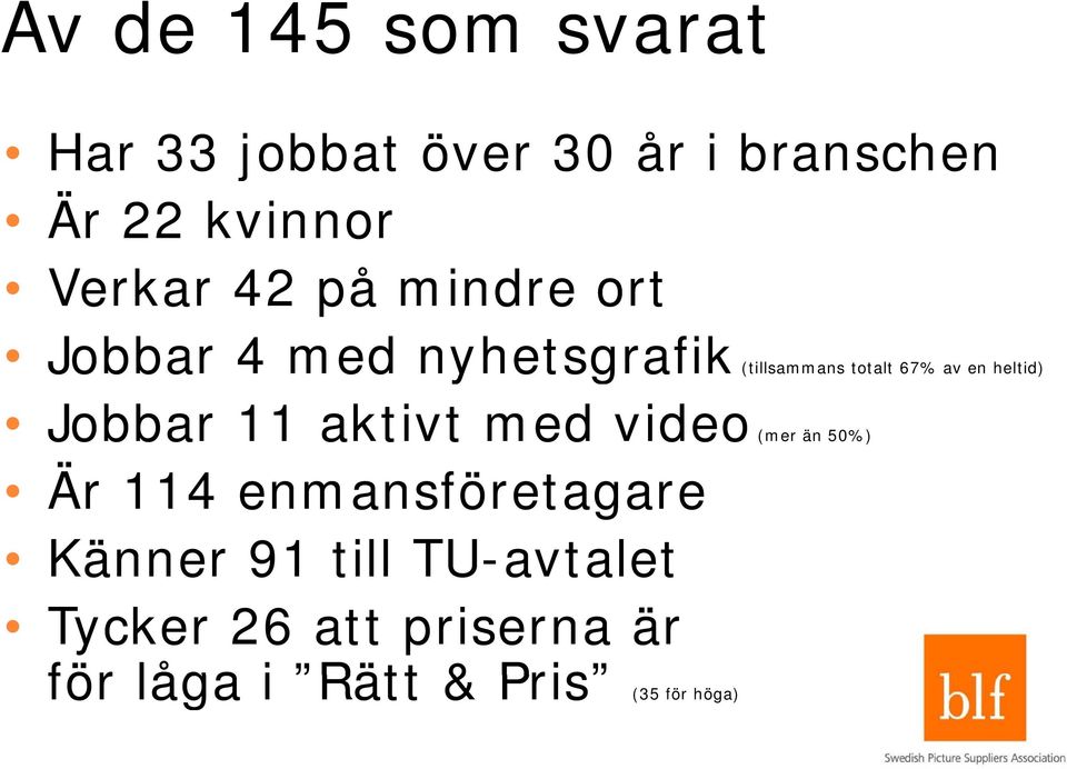 en heltid) Jobbar 11 aktivt med video (mer än 50%) Är 114 enmansföretagare