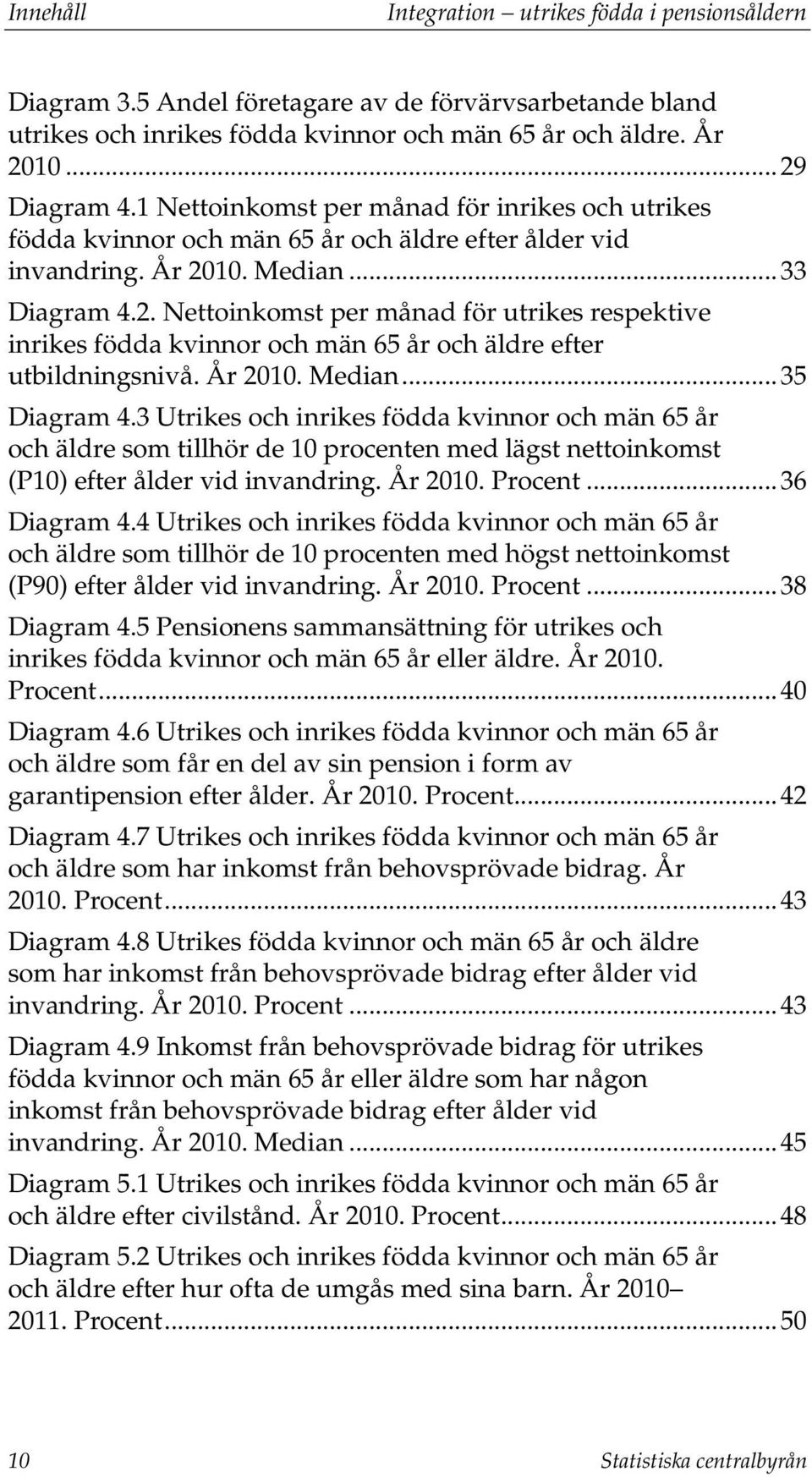 10. Median... 33 Diagram 4.2. Nettoinkomst per månad för utrikes respektive inrikes födda kvinnor och män 65 år och äldre efter utbildningsnivå. År 2010. Median... 35 Diagram 4.