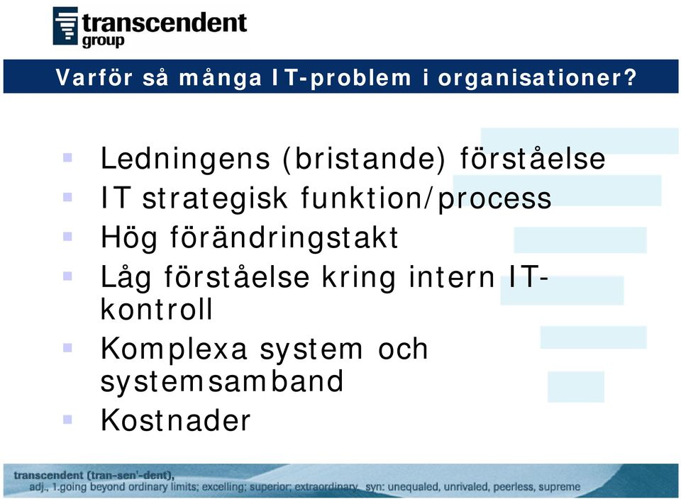 funktion/process Hög förändringstakt Låg förståelse