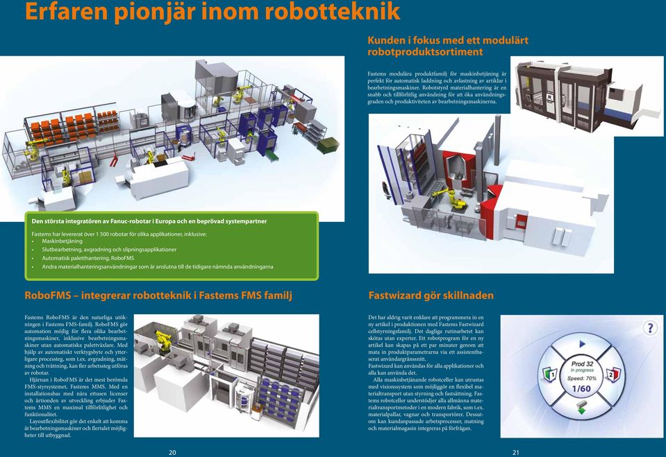 Den största integratören av Fanuc-robotar i Europa och en beprövad systempartner Fastems har levererat över 1 500 robotar för olika applikationer, inklusive: Maskinbetjäning Slutbearbetning,