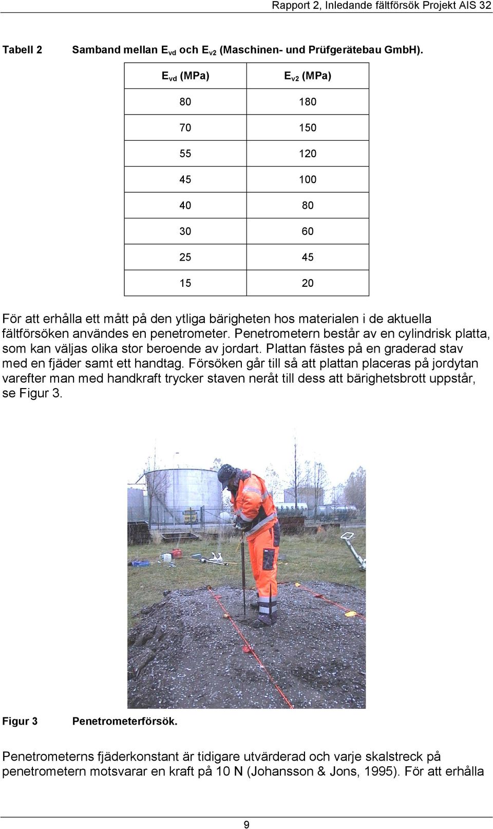 Penetrometern består av en cylindrisk platta, som kan väljas olika stor beroende av jordart. Plattan fästes på en graderad stav med en fjäder samt ett handtag.