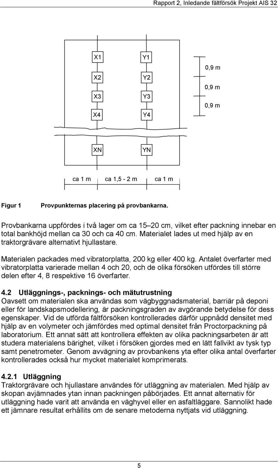 Materialet lades ut med hjälp av en traktorgrävare alternativt hjullastare. Materialen packades med vibratorplatta, 200 kg eller 400 kg.