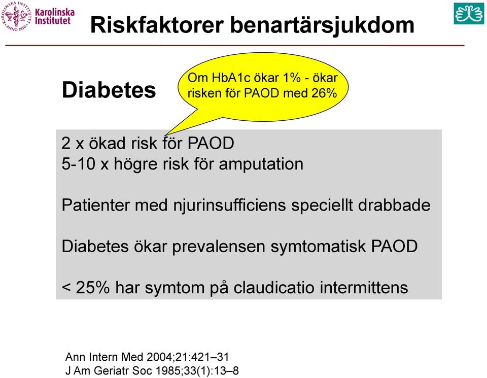 njurinsufficiens speciellt drabbade Diabetes ökar prevalensen symtomatisk PAOD < 25%