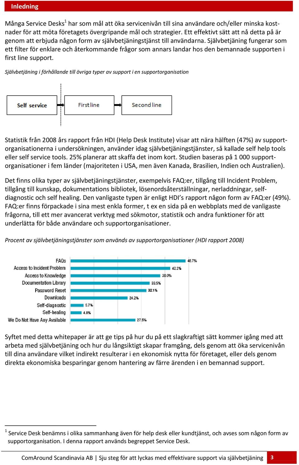 Självbetjäning fungerar som ett filter för enklare och återkommande frågor som annars landar hos den bemannade supporten i first line support.