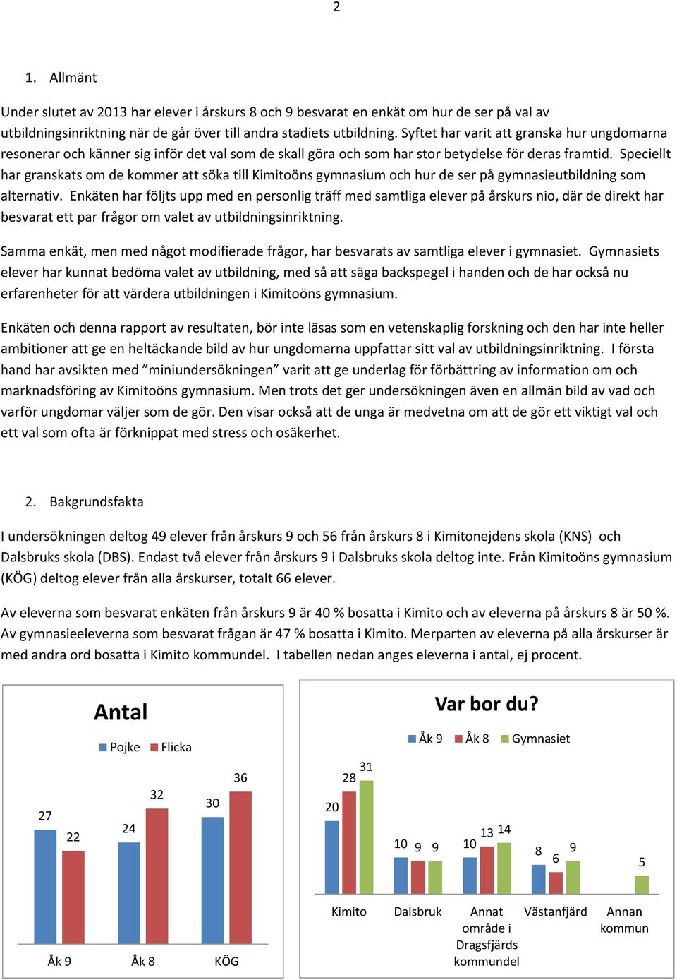 Speciellt har granskats om de kommer att söka till Kimitoöns gymnasium och hur de ser på gymnasieutbildning som alternativ.