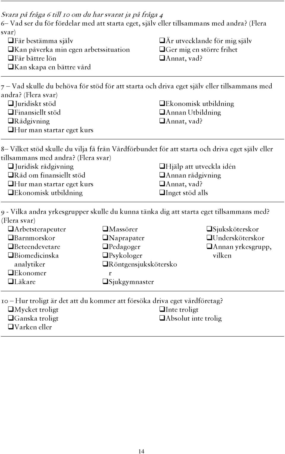 7 Vad skulle du behöva för stöd för att starta och driva eget själv eller tillsammans med andra?