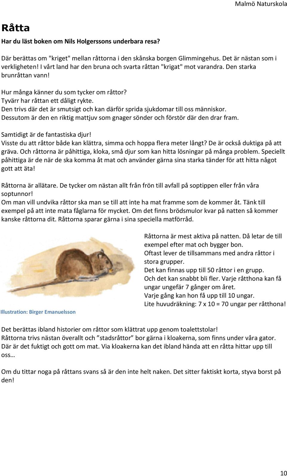Den trivs där det är smutsigt och kan därför sprida sjukdomar till oss människor. Dessutom är den en riktig mattjuv som gnager sönder och förstör där den drar fram. Samtidigt är de fantastiska djur!