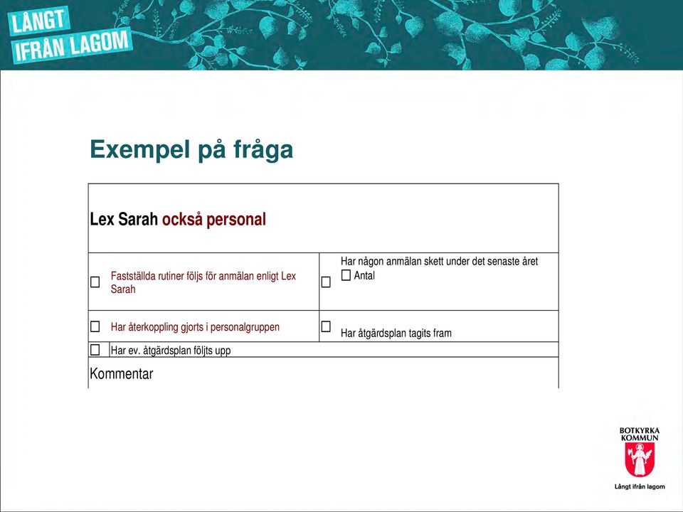 det senaste året Antal Har återkoppling gjorts i personalgruppen