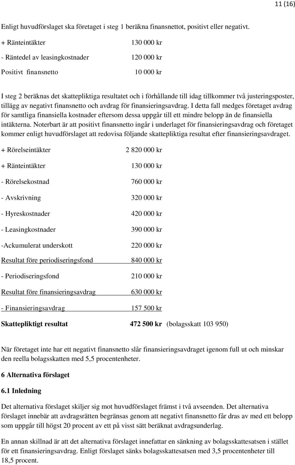 justeringsposter, tillägg av negativt finansnetto och avdrag för finansieringsavdrag.