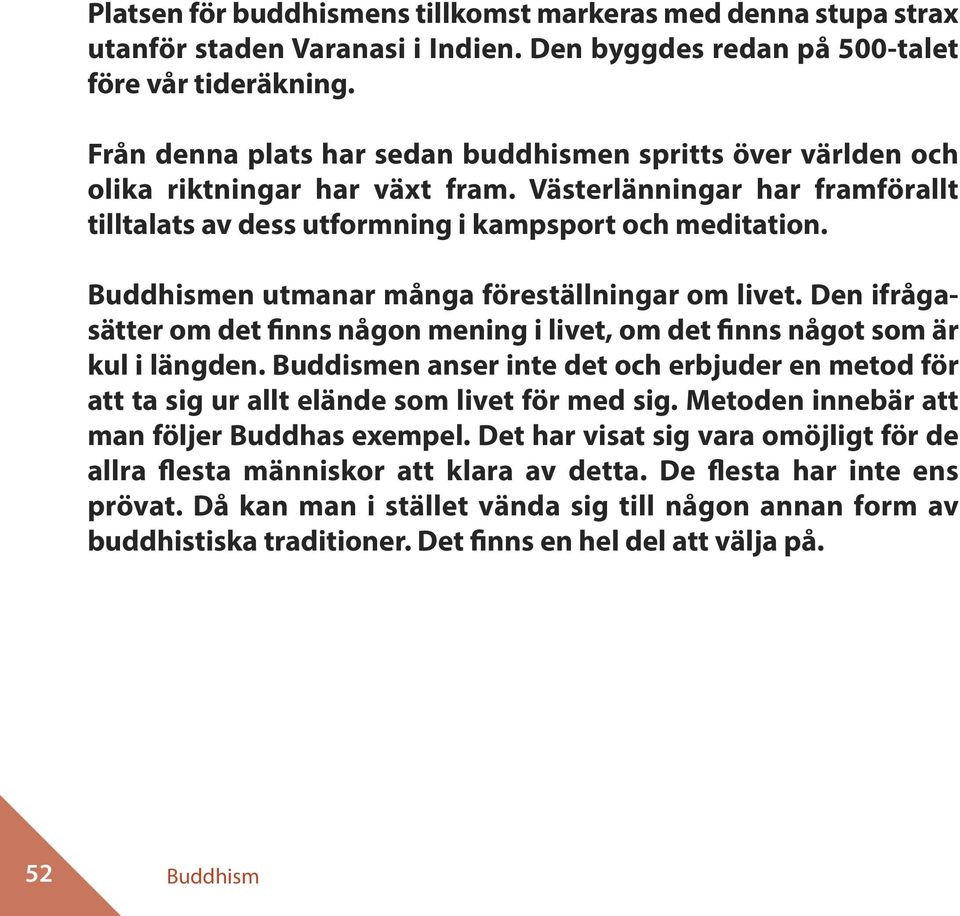 Buddhismen utmanar många föreställningar om livet. Den ifrågasätter om det finns någon mening i livet, om det finns något som är kul i längden.