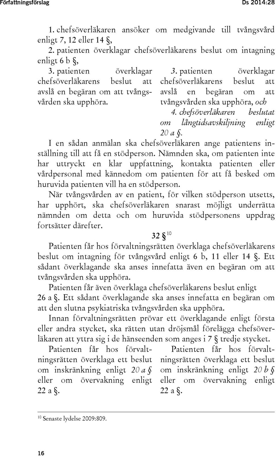 patienten överklagar chefsöverläkarens beslut att avslå en begäran om att tvångsvården ska upphöra, och 4. chefsöverläkaren beslutat om långtidsavskiljning enligt 20 a.