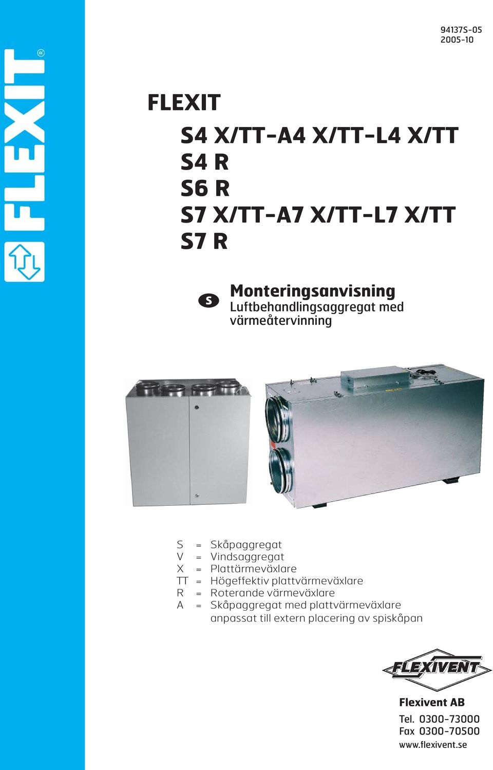 Plattärmeväxlare TT = Högeffektiv plattvärmeväxlare R = Roterande värmeväxlare A = Skåpaggregat med