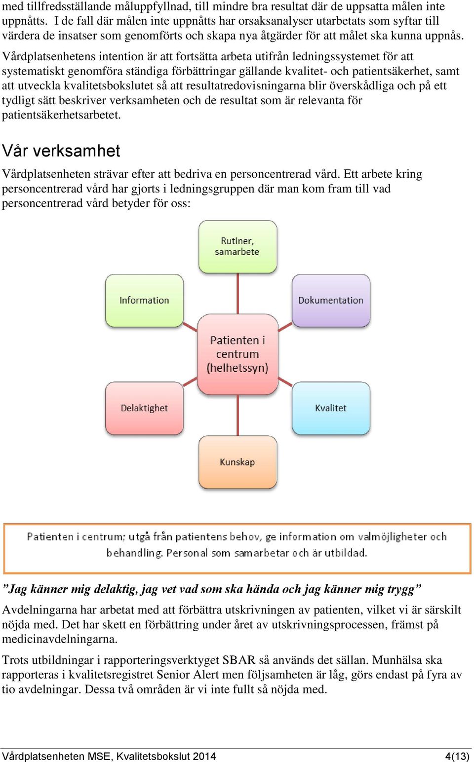 Vårdplatsenhetens intention är att fortsätta arbeta utifrån ledningssystemet för att systematiskt genomföra ständiga förbättringar gällande kvalitet- och patientsäkerhet, samt att utveckla