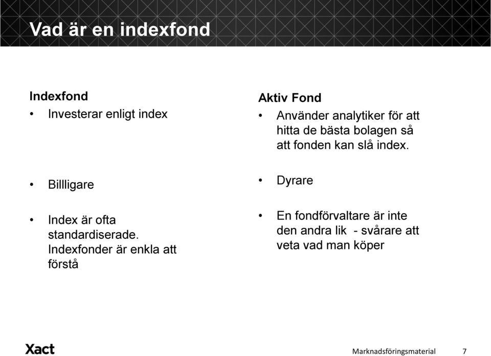 Billligare Index är ofta standardiserade.