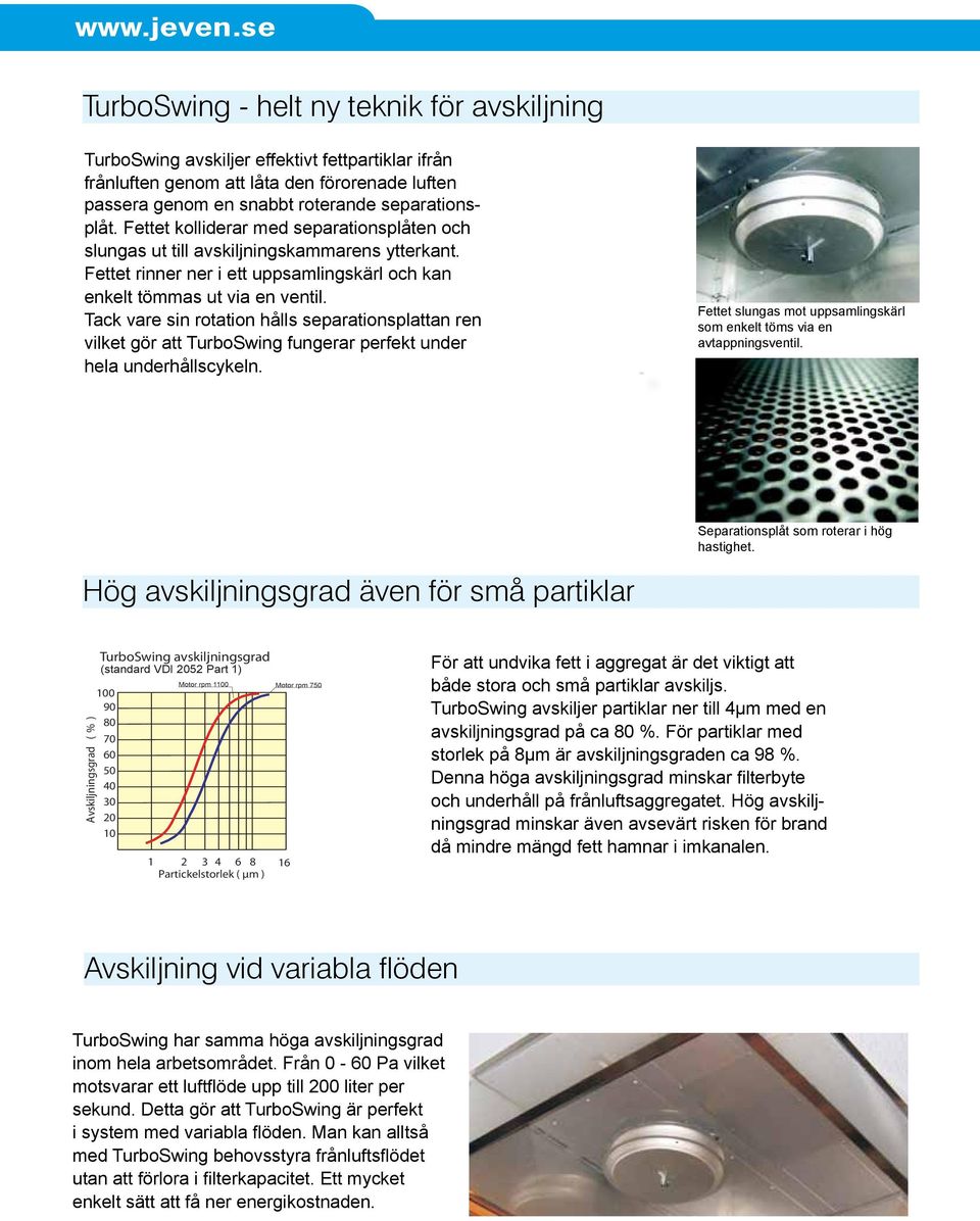 Tack vare sin rotation hålls separationsplattan ren vilket gör att TurboSwing fungerar perfekt under hela underhållscykeln. Fettet slungas mot uppsamlingskärl som enkelt töms via en avtappningsventil.