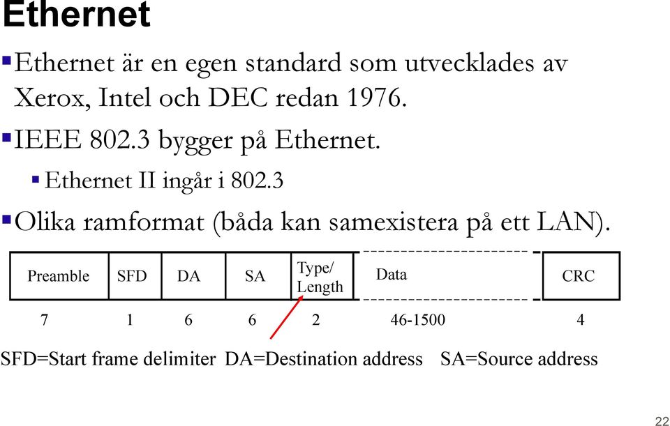 3 Olika ramformat (båda kan samexistera på ett LAN).