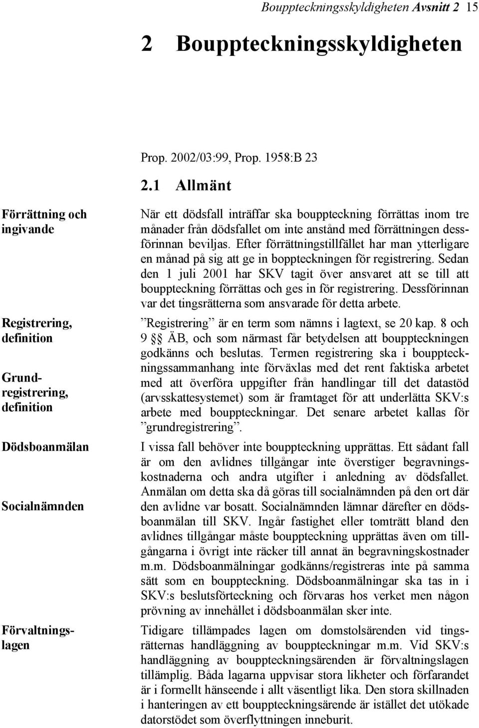 tre månader från dödsfallet om inte anstånd med förrättningen dessförinnan beviljas. Efter förrättningstillfället har man ytterligare en månad på sig att ge in boppteckningen för registrering.