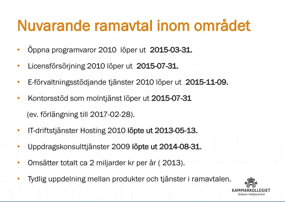 Kontorsstöd som molntjänst löper ut 2015-07-31 (ev. förlängning till 2017-02-28).