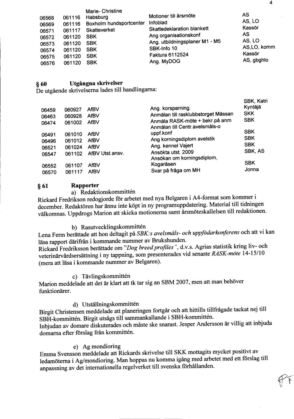 MyDOG 4,LO, komm, gbghlo $ 60 Utgingna skrivelser be utgiende skrivelserna lades till handlingarna: 06459 060927 AfBV 06463 060928 AfBV ou74 061002 AfBV 06491 061010 AfBV 06496 061012 AfBV 06521