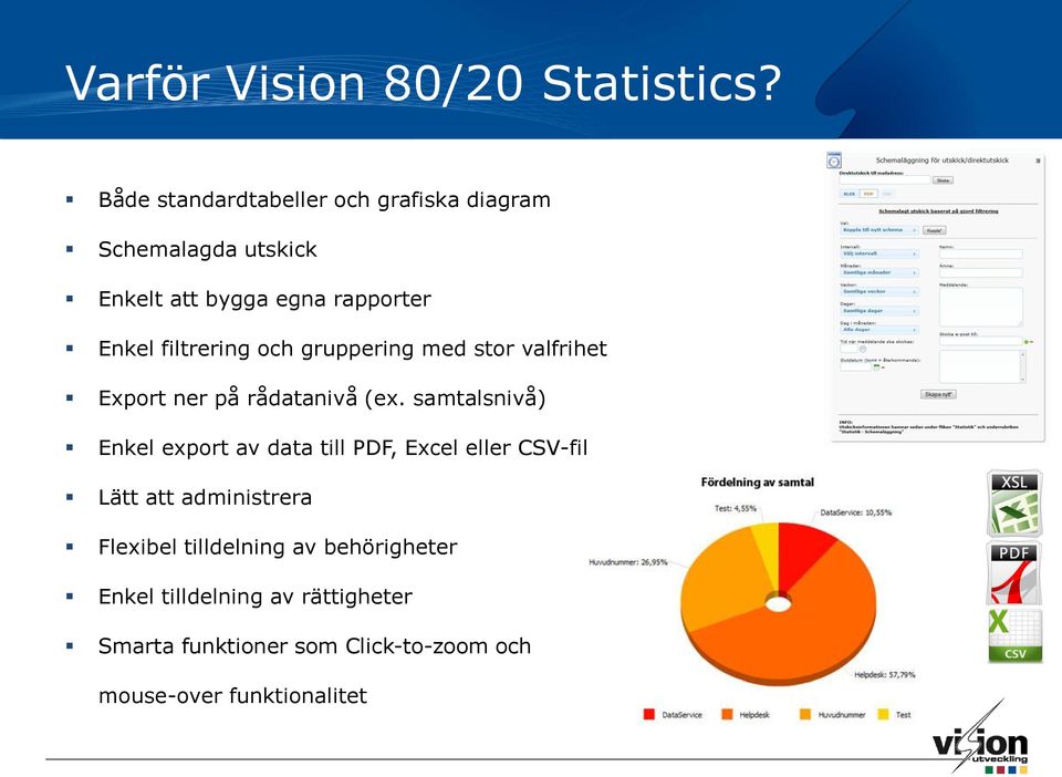 filtrering och gruppering med stor valfrihet Export ner på rådatanivå (ex.