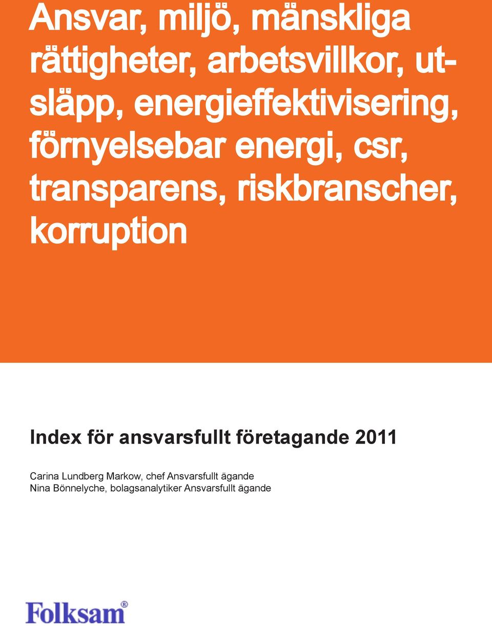 riskbranscher, korruption Index för ansvarsfullt företagande 2011 Carina