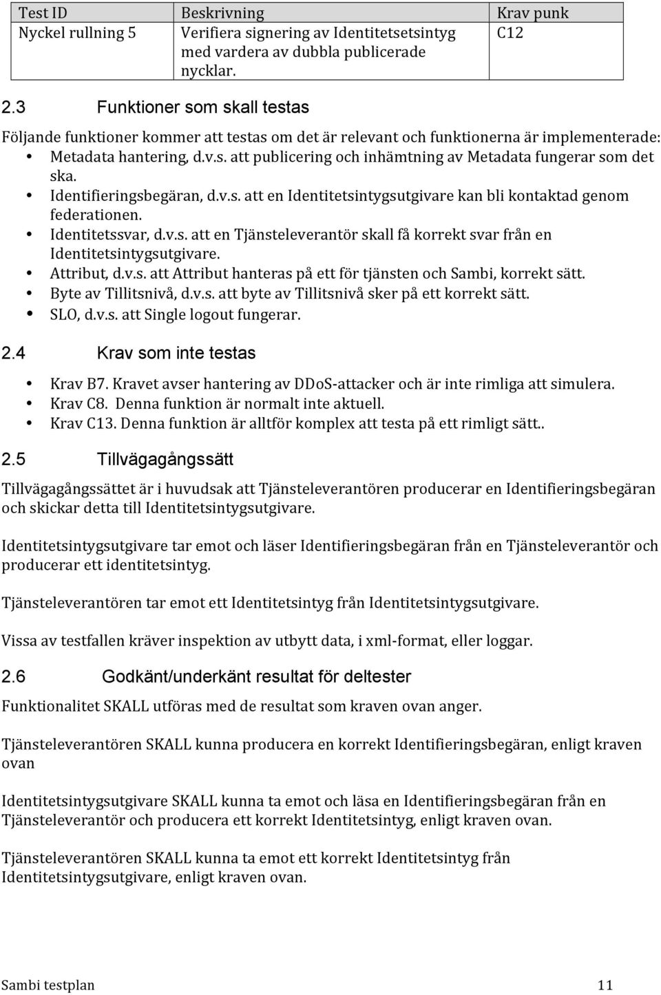 Identifieringsbegäran, d.v.s. att en Identitetsintygsutgivare kan bli kontaktad genom federationen. Identitetssvar, d.v.s. att en Tjänsteleverantör skall få korrekt svar från en Identitetsintygsutgivare.