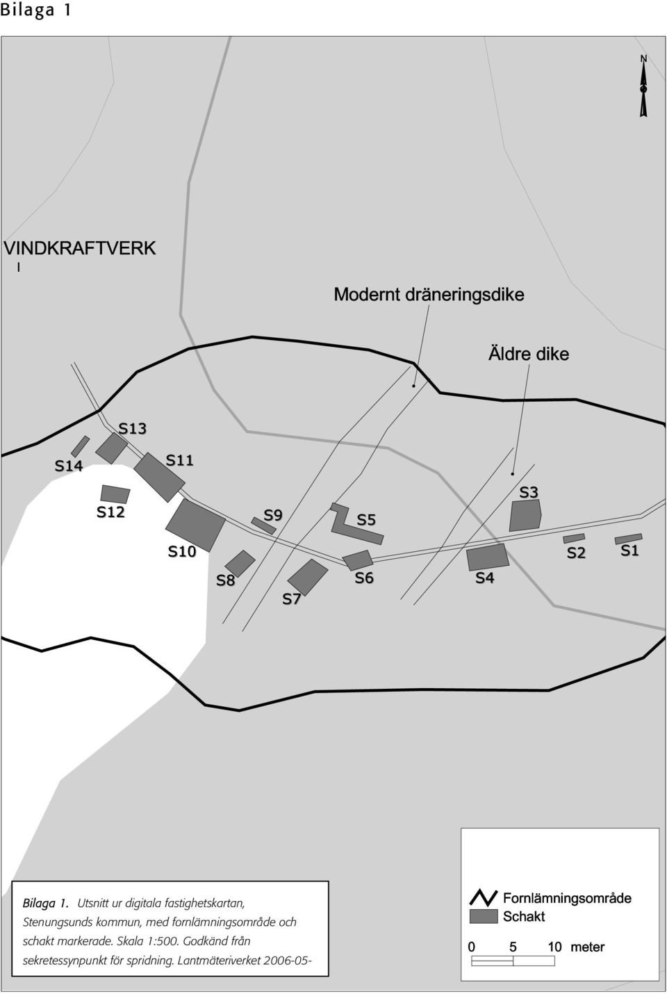 Utsnitt ur digitala fastighetskartan, Stenungsunds kommun, med fornlämningsområde och