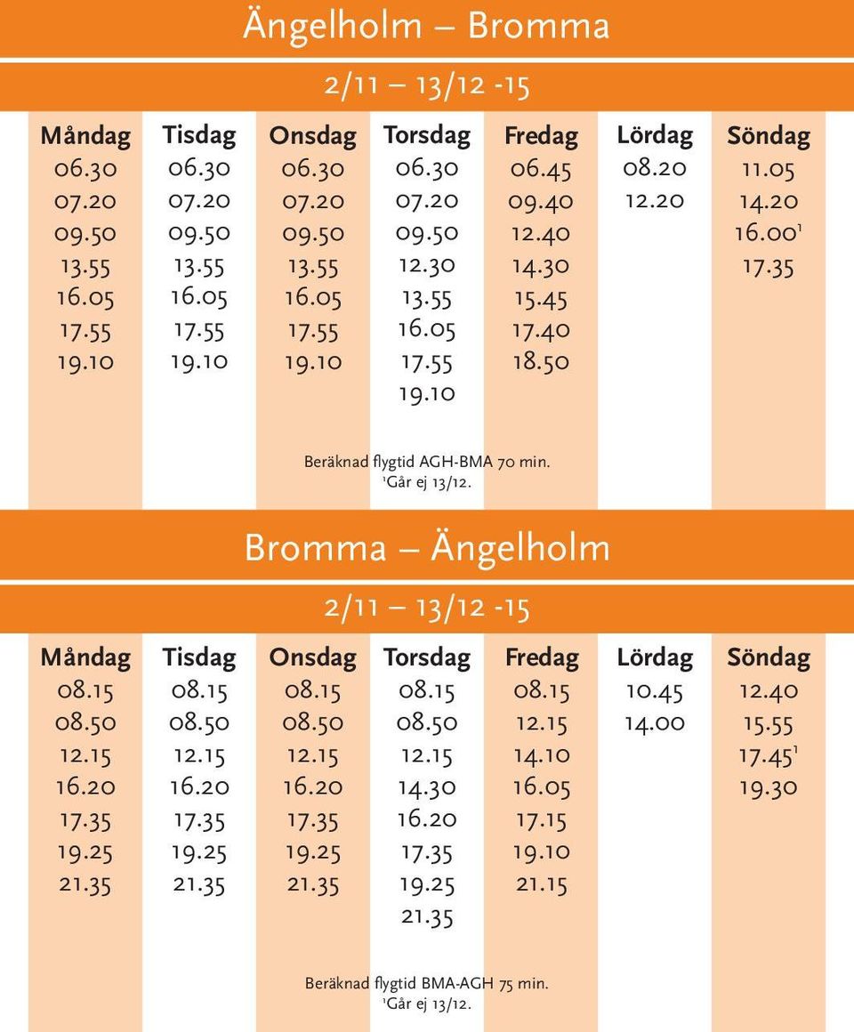 25 Bromma Ängelholm 19.25 2/11 13/12-15 14.30 19.25 14.10 21.