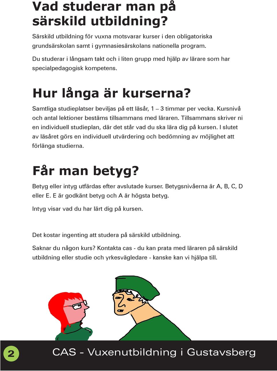 Kursnivå och antal lektioner bestäms tillsammans med läraren. Tillsammans skriver ni en individuell studieplan, där det står vad du ska lära dig på kursen.